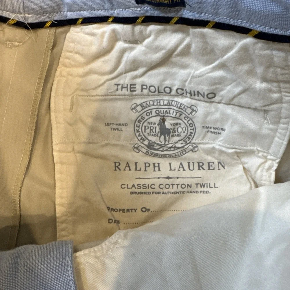 Polo Ralph Lauren Chino Pants Mens 38x32 Khaki Stretch‎ Straight Fit Pony Preppy